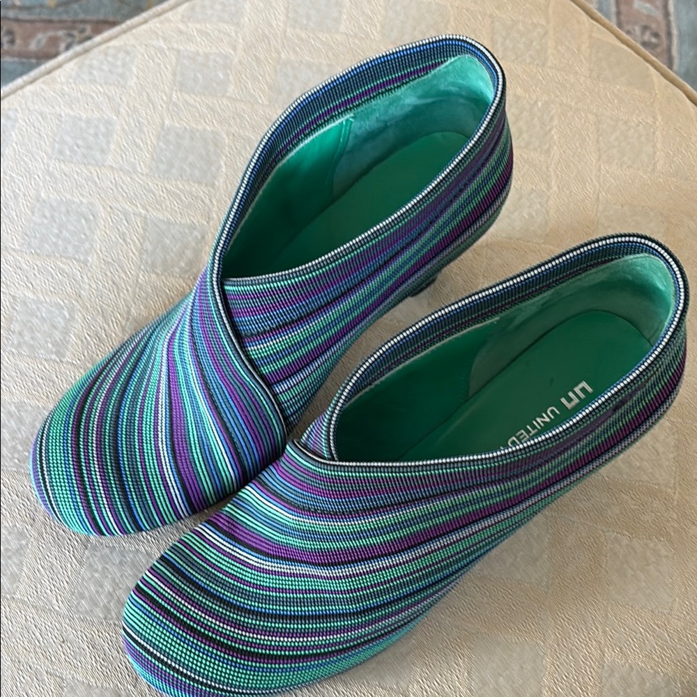 United Nude Blue and Green Ankle Booties with Striking Stripes - Picture 10 of 11
